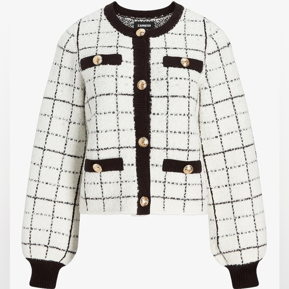 NTW! Black and White Checkered Cardigan with Gold Buttons - Picture 9 of 10